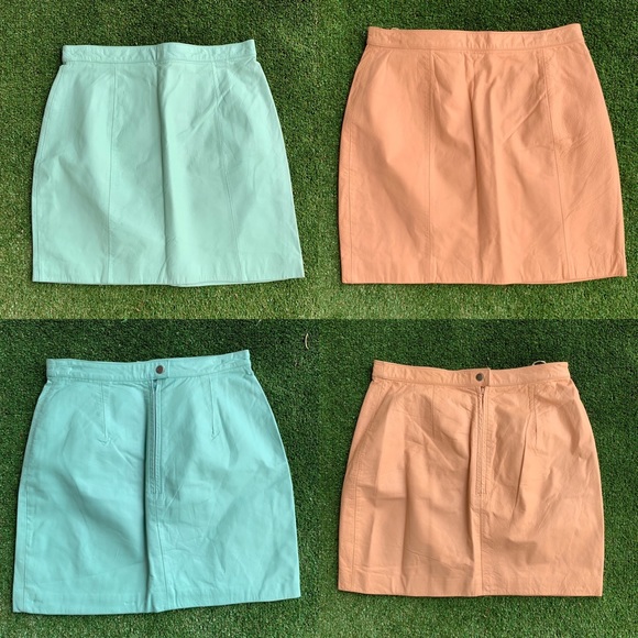 Vintage Leather & Fur Company peach and teal mini leather skirt bundle - Picture 4 of 8